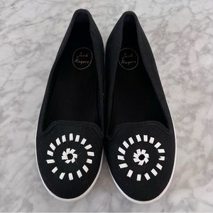 Jack Rogers | Canvas Flats | Black/White | Size 8
